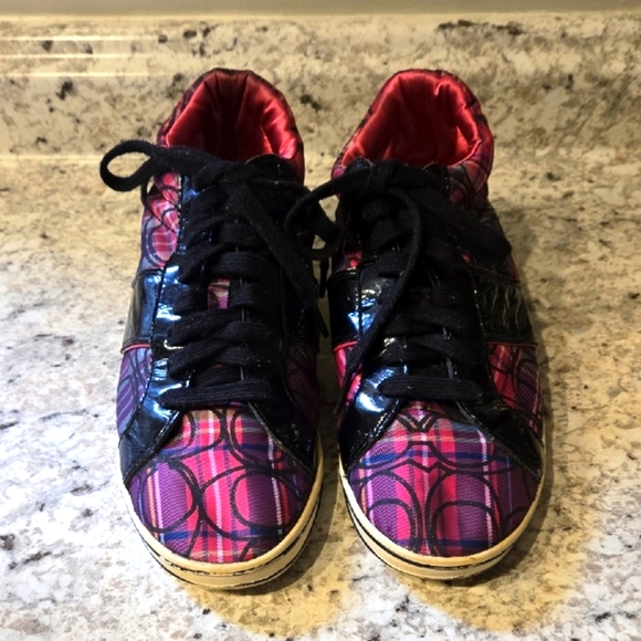 Coach Finch High Top Pink Plaid Sneaker - Picture 2 of 12